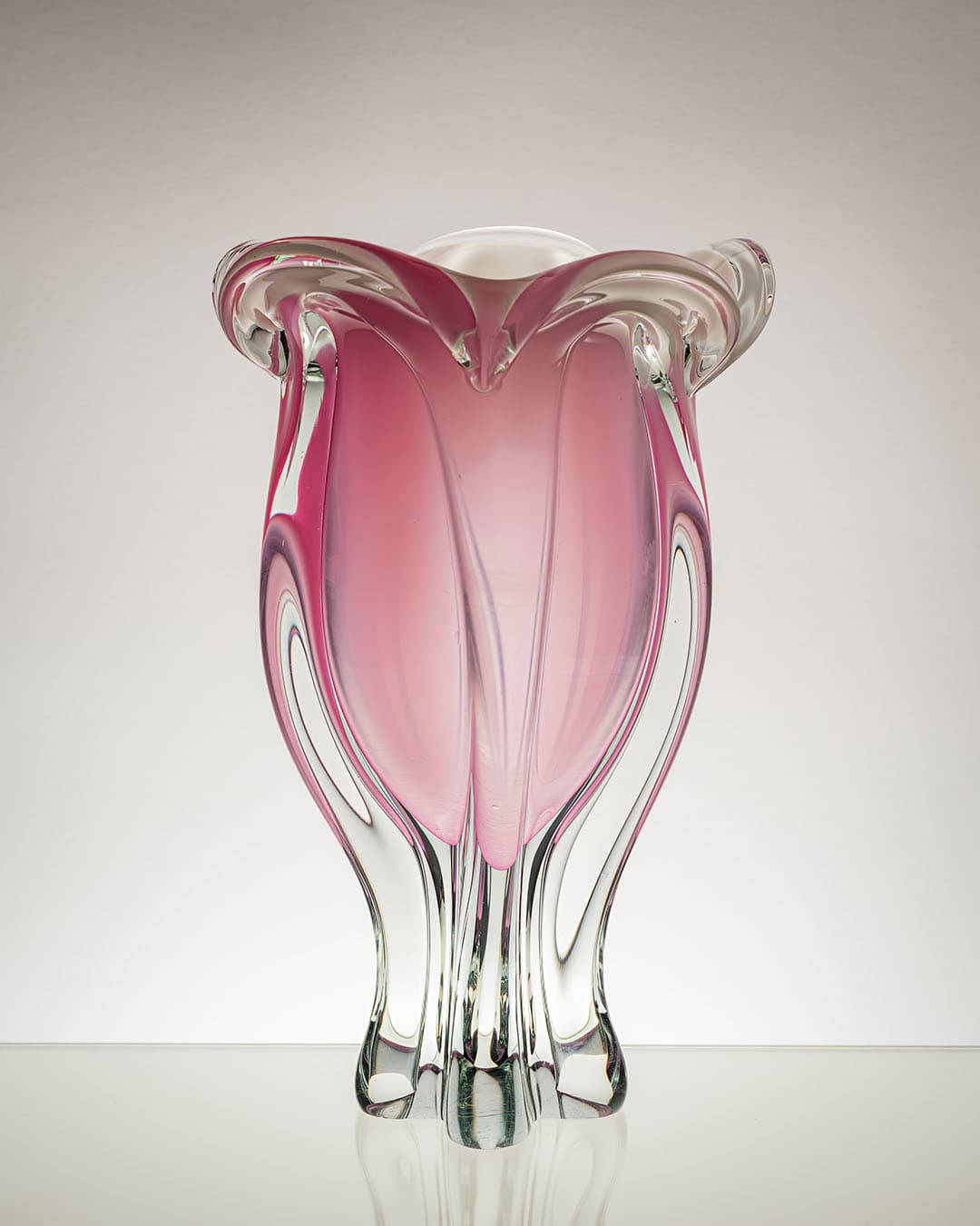 Wazon, różowy, szkło, proj. J. Hospodka, Czechosłowacja, lata 70. - 193432