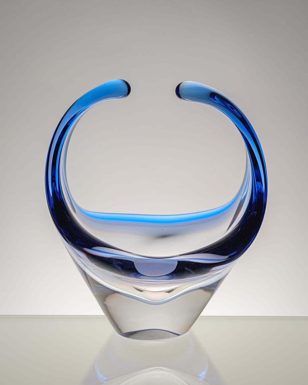 Basket, blue glass, by F. Zemek, Czechoslovakia, 1970s. - 193443