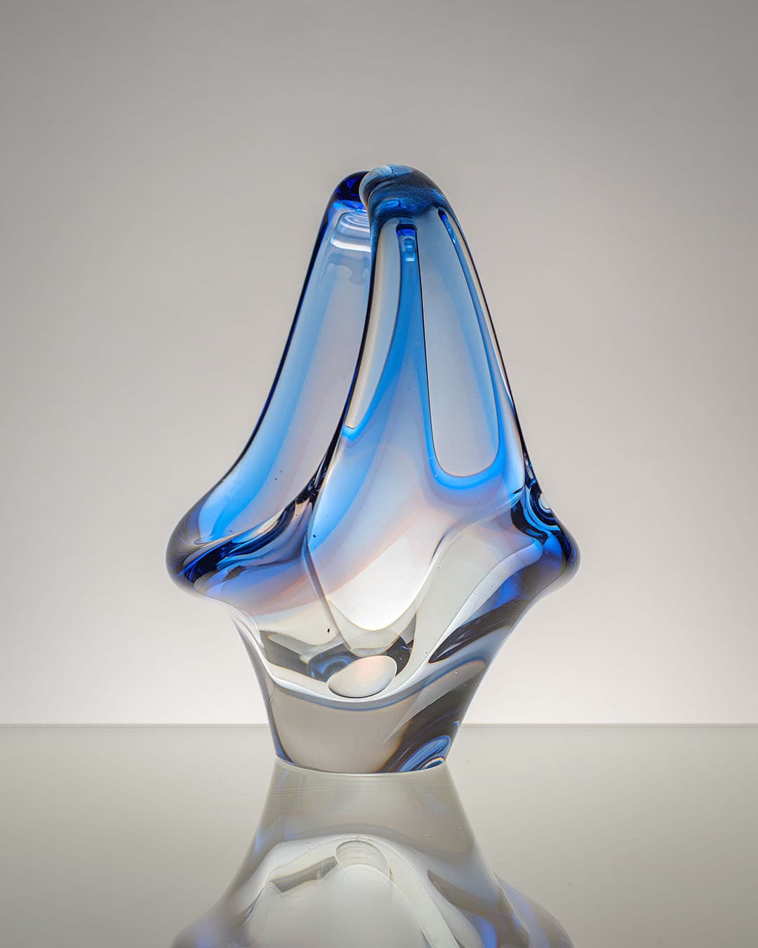 Basket, blue glass, by F. Zemek, Czechoslovakia, 1970s. - 193441