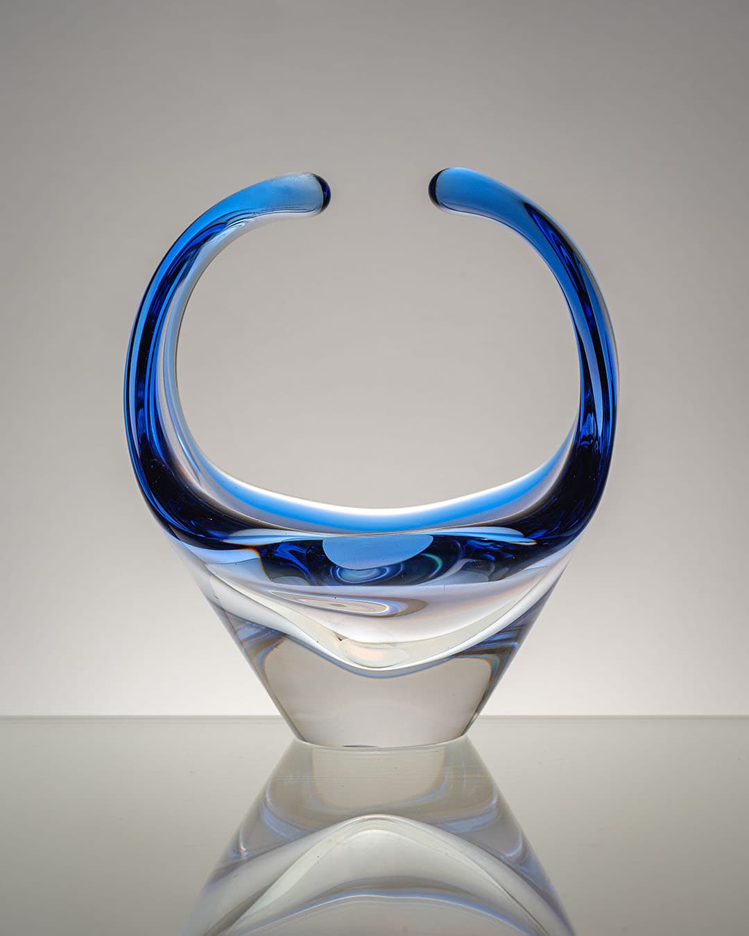 Basket, blue glass, by F. Zemek, Czechoslovakia, 1970s. - 193439