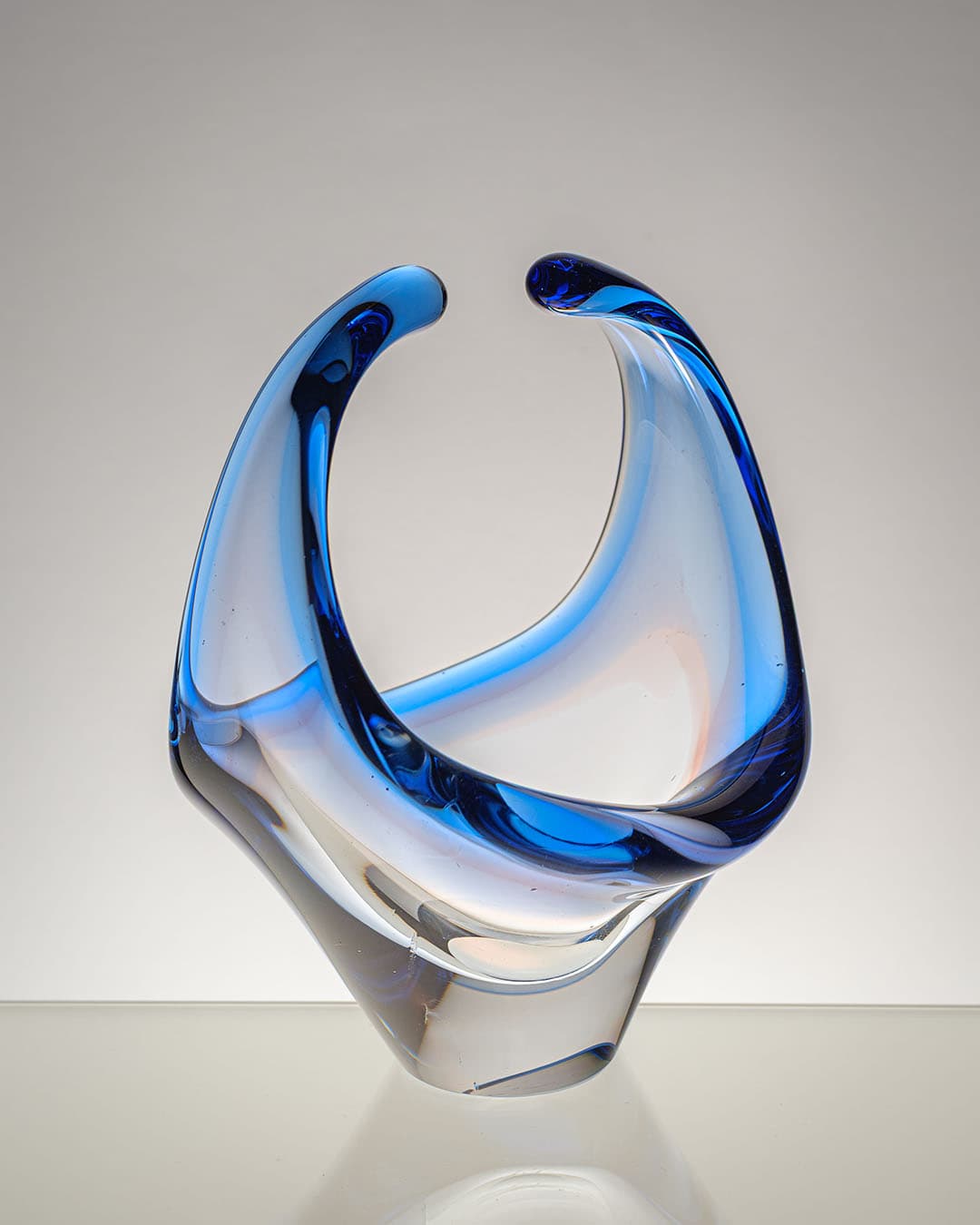 Basket, blue glass, by F. Zemek, Czechoslovakia, 1970s. - 193440