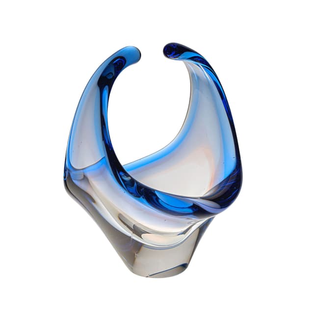 Basket, blue glass, by F. Zemek, Czechoslovakia, 1970s. - DIMENSION