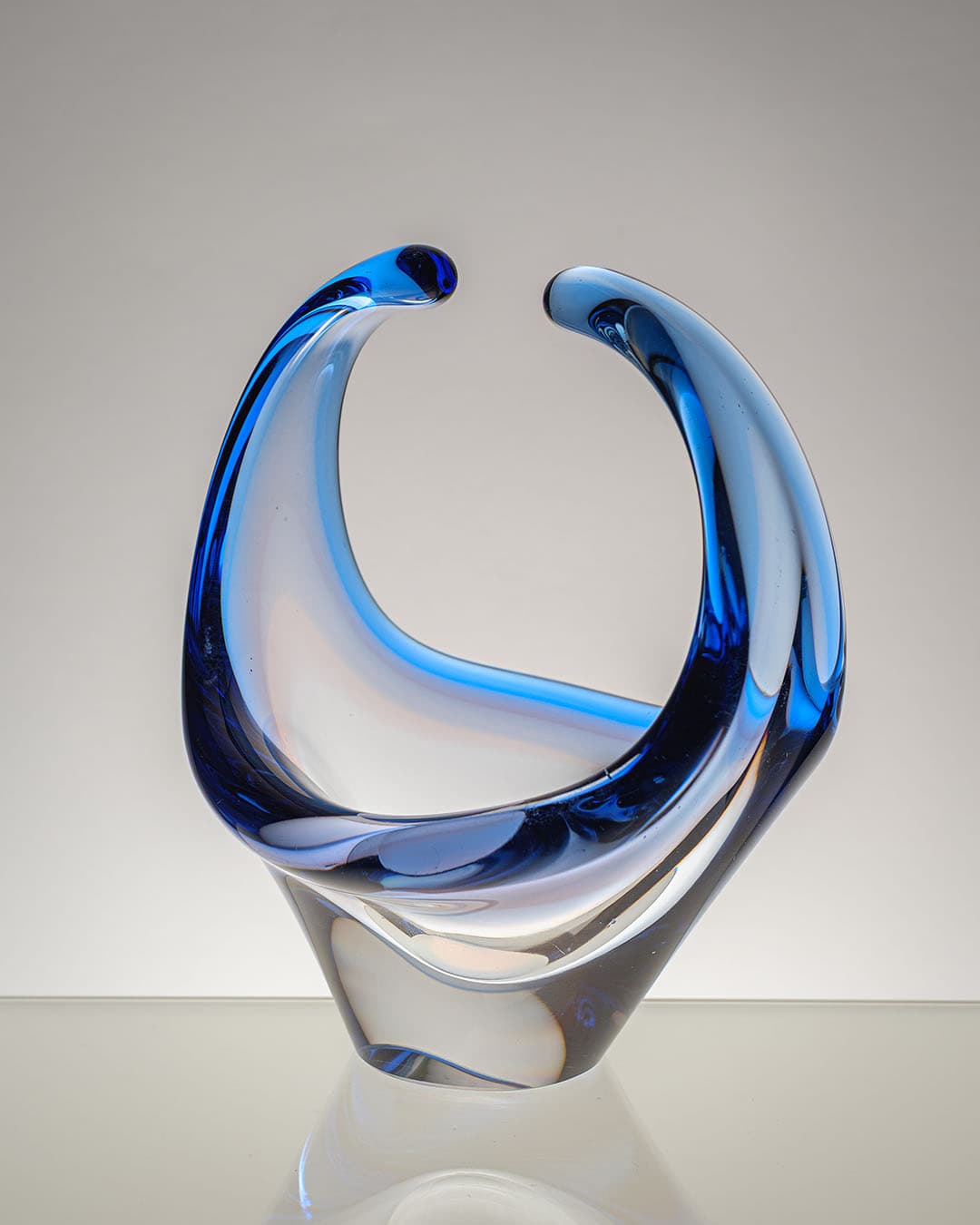 Basket, blue glass, by F. Zemek, Czechoslovakia, 1970s. - 193442