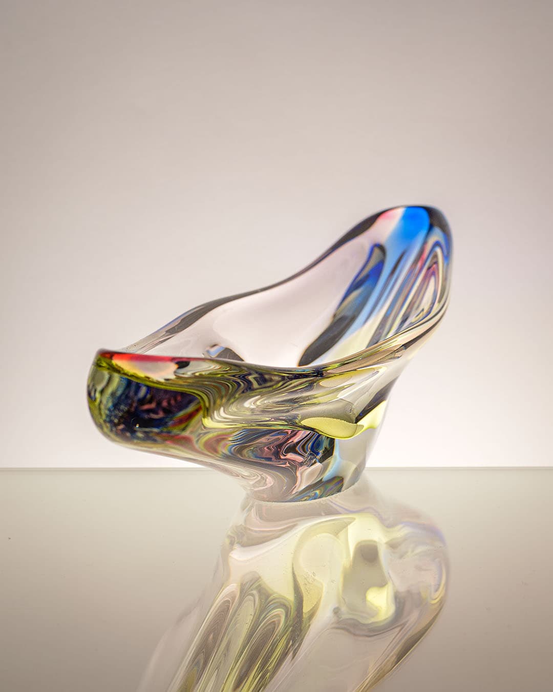 Elongated centerpiece, transparent glass, Czechoslovakia, 1960s. - 193448