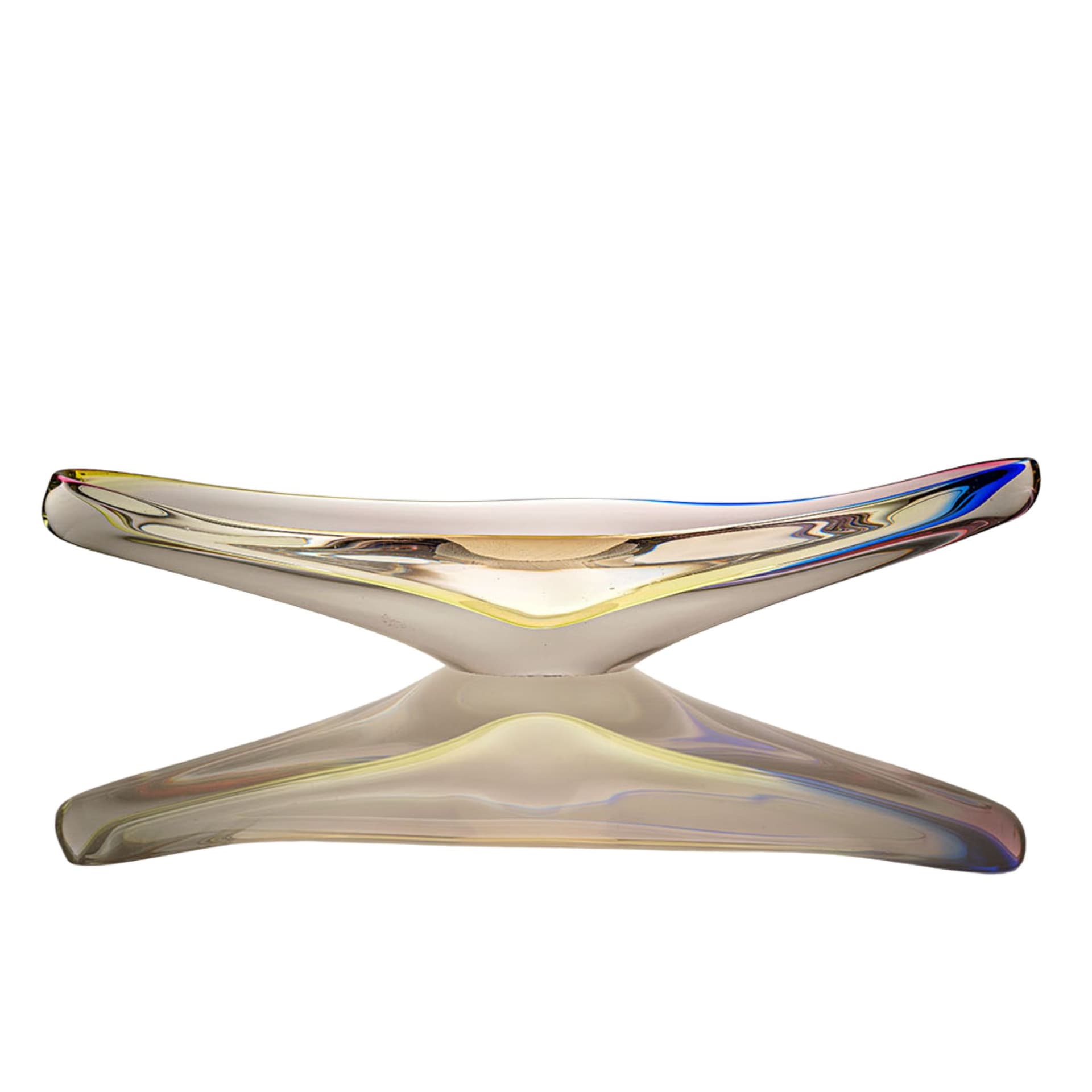 Elongated centerpiece, transparent glass, Czechoslovakia, 1960s.