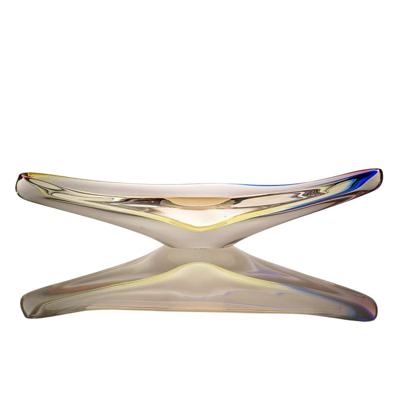 Elongated centerpiece, transparent glass, Czechoslovakia, 1960s.