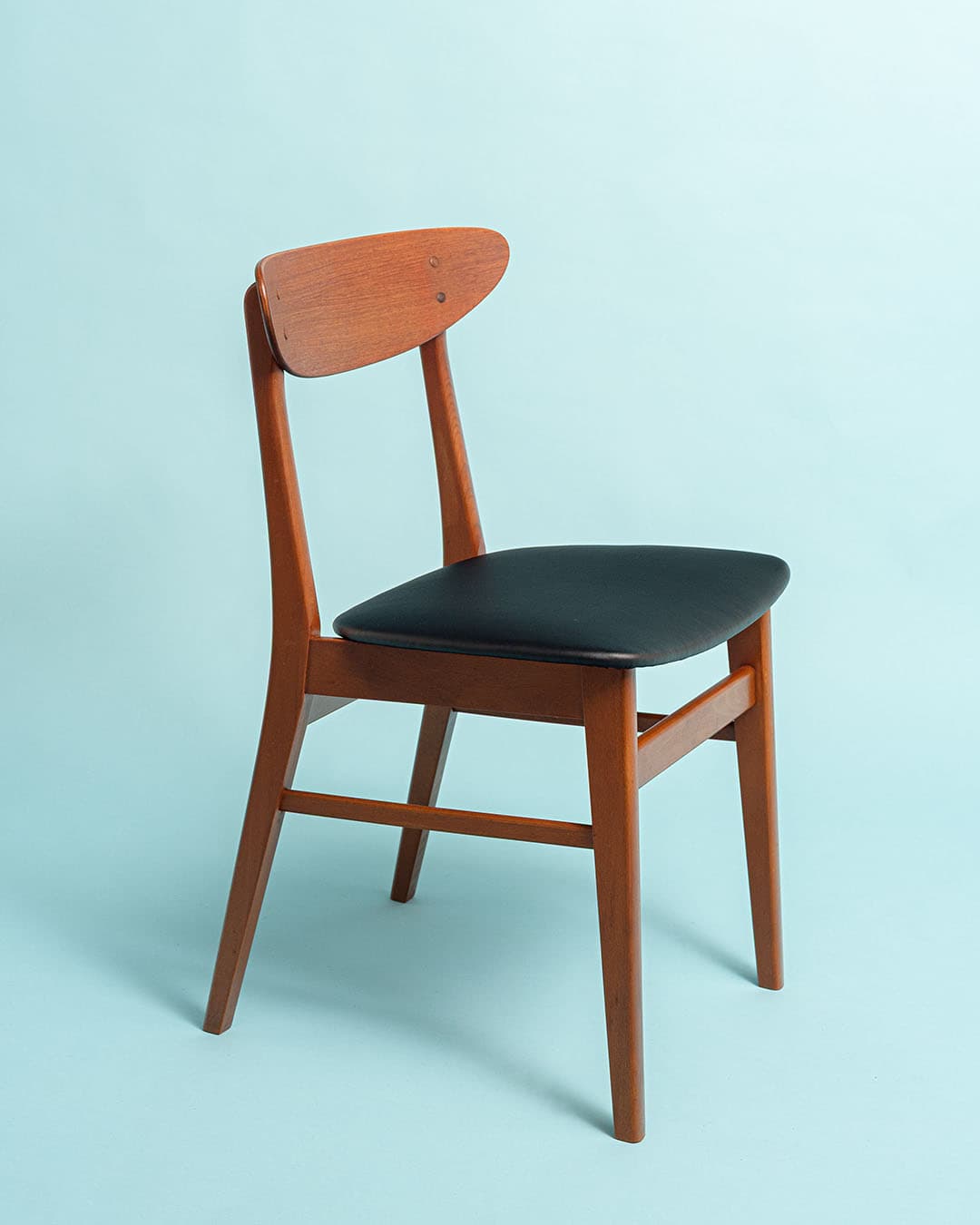 Chair, brown teak, black eco-leather, Farstrup, Denmark, 1970s. - 193490