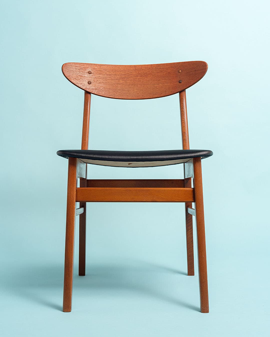 Chair, brown teak, black eco-leather, Farstrup, Denmark, 1970s. - 193494