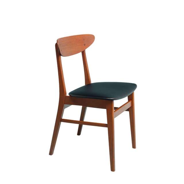 Chair, brown teak, black eco-leather, Farstrup, Denmark, 1970s. - DIMENSION