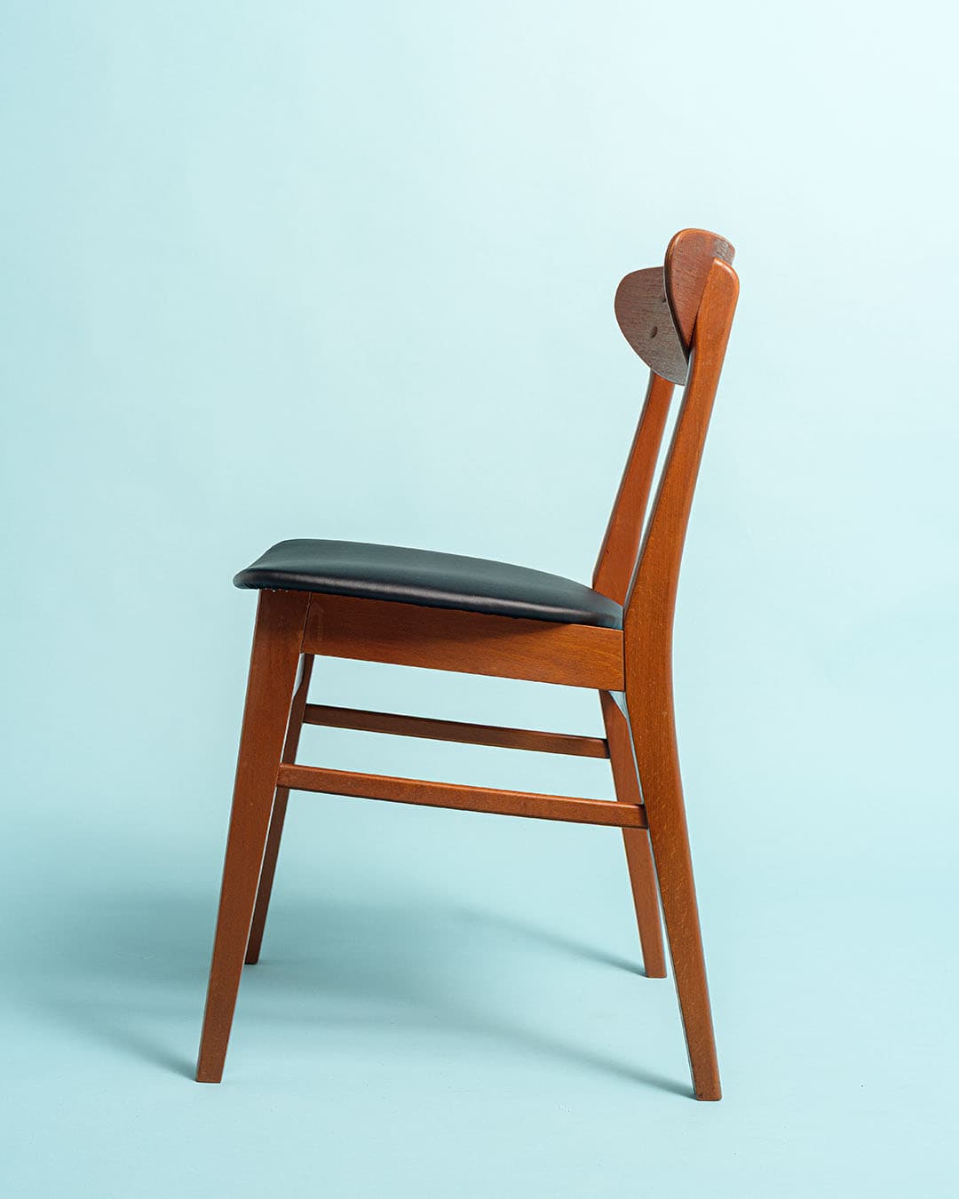 Chair, brown teak, black eco-leather, Farstrup, Denmark, 1970s. - 193493
