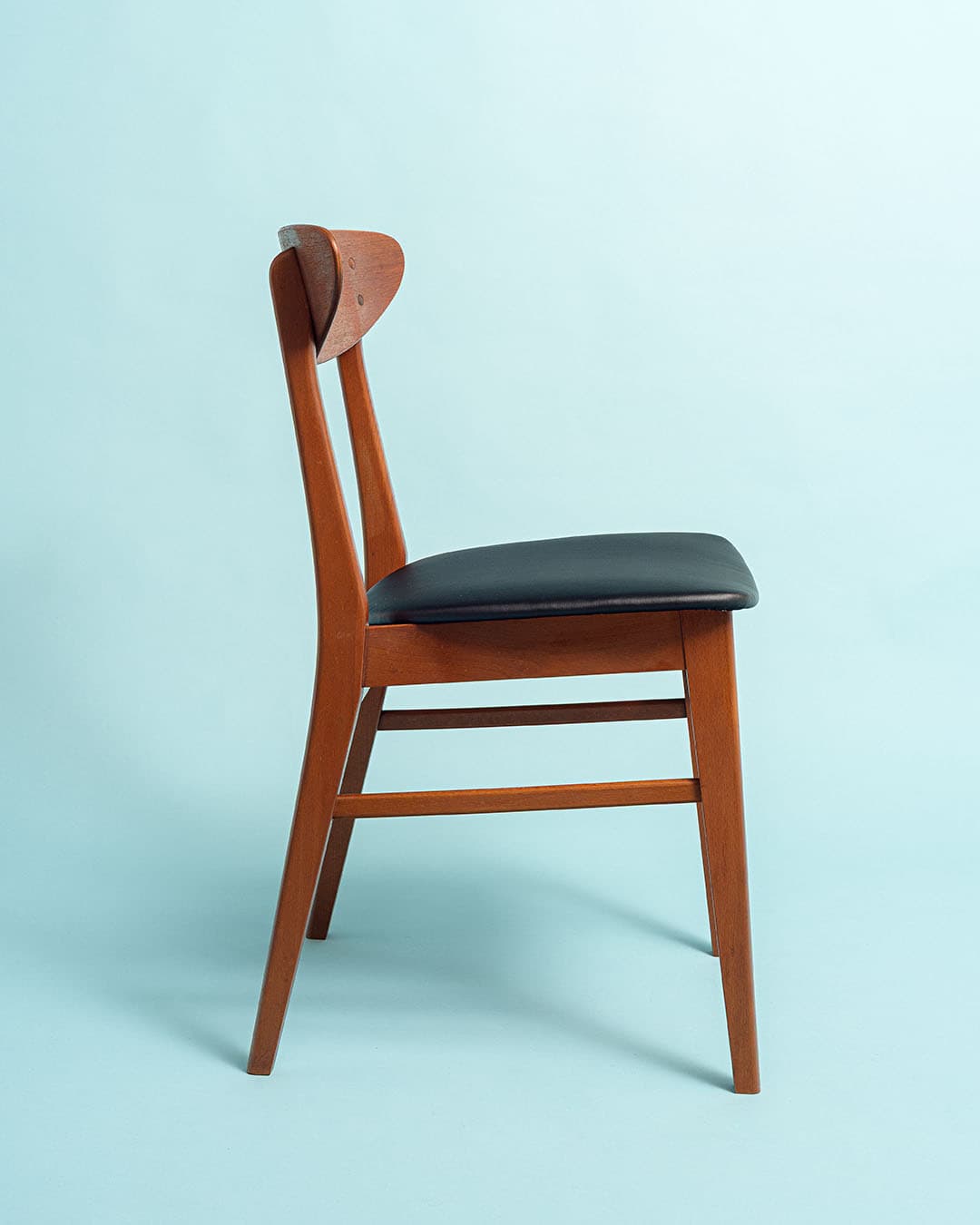 Chair, brown teak, black eco-leather, Farstrup, Denmark, 1970s. - 193491