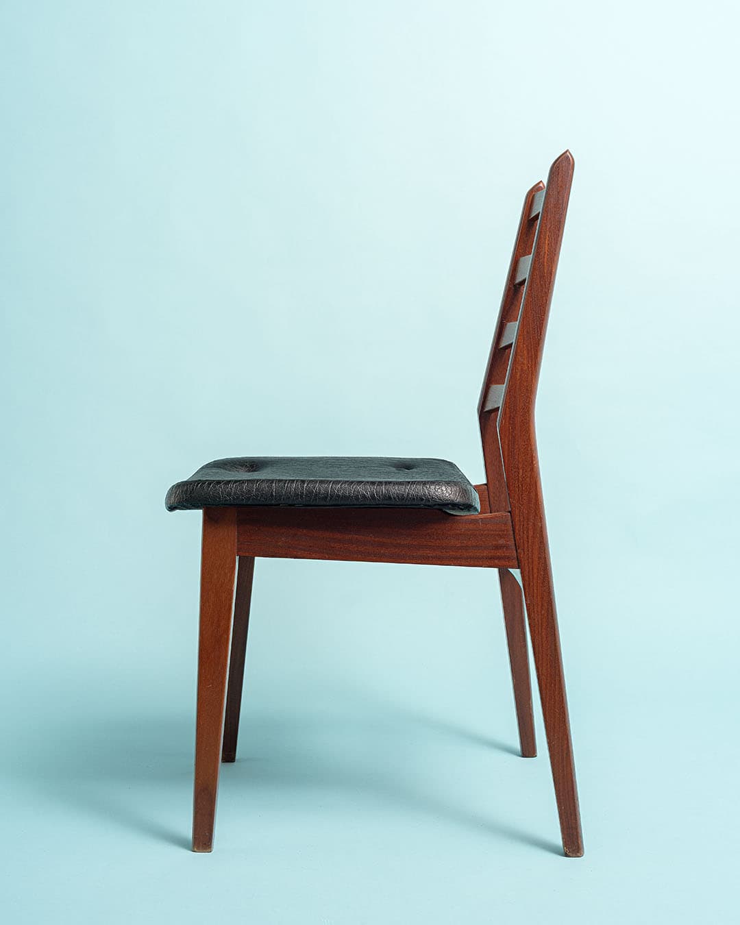 Chair, brown teak, black leather, Casala, Germany, 1970s. - 193514