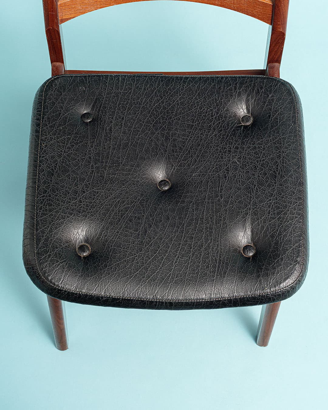 Chair, brown teak, black leather, Casala, Germany, 1970s. - 193517
