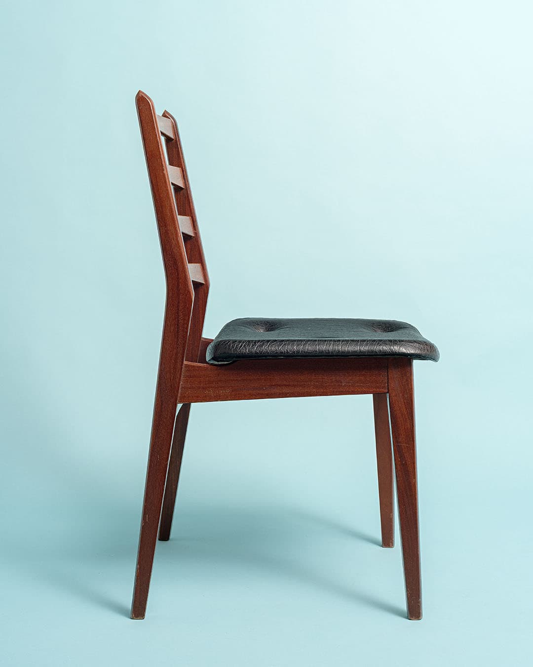 Chair, brown teak, black leather, Casala, Germany, 1970s. - 193513
