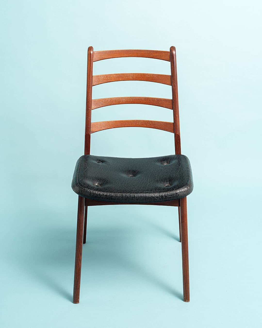 Chair, brown teak, black leather, Casala, Germany, 1970s. - 193512