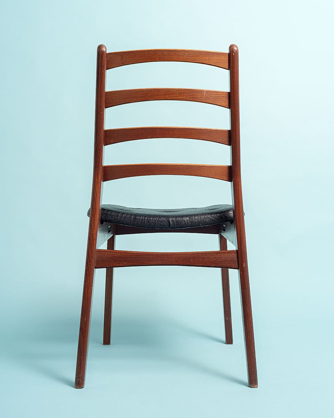 Chair, brown teak, black leather, Casala, Germany, 1970s. - 193515