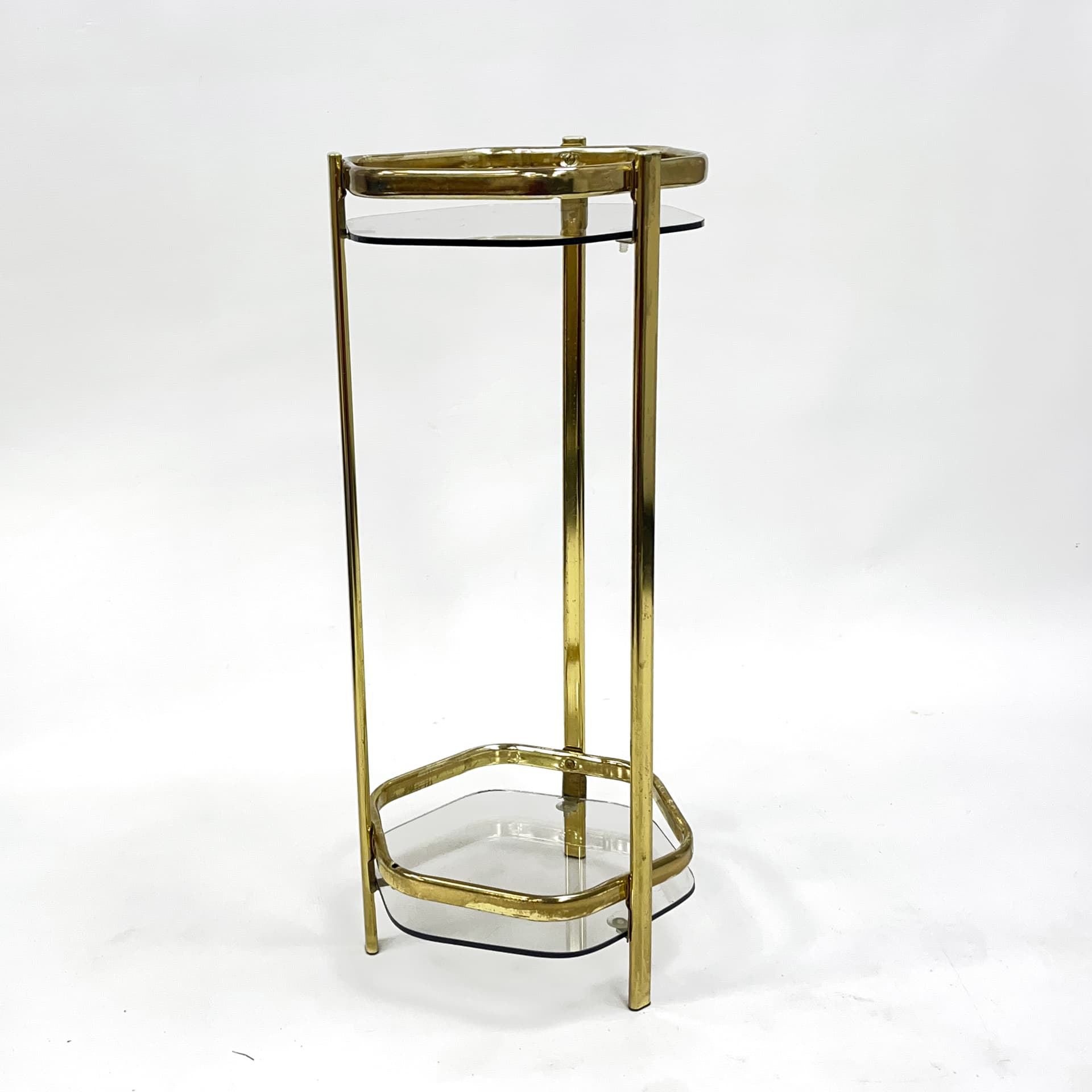 Stolik pomocnik Mid-Century Modern, mosiądz złoty, szkło transparentne, Francja, lata 70. - 193664