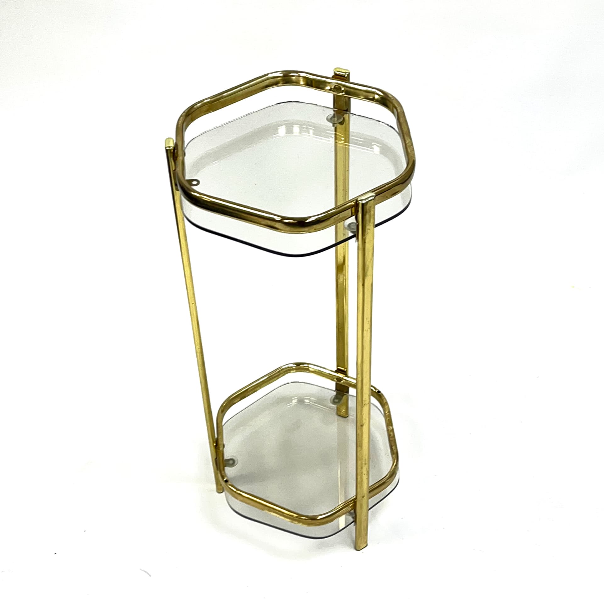 Stolik pomocnik Mid-Century Modern, mosiądz złoty, szkło transparentne, Francja, lata 70. - 193665