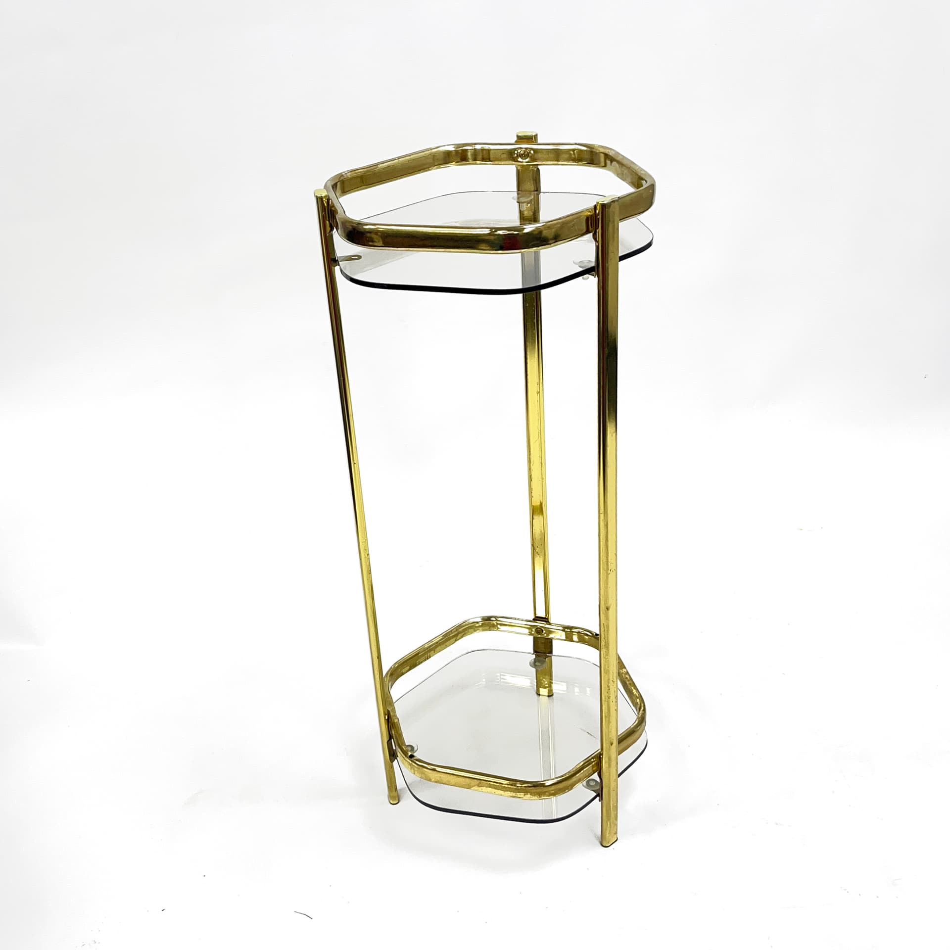 Stolik pomocnik Mid-Century Modern, mosiądz złoty, szkło transparentne, Francja, lata 70. - 193663