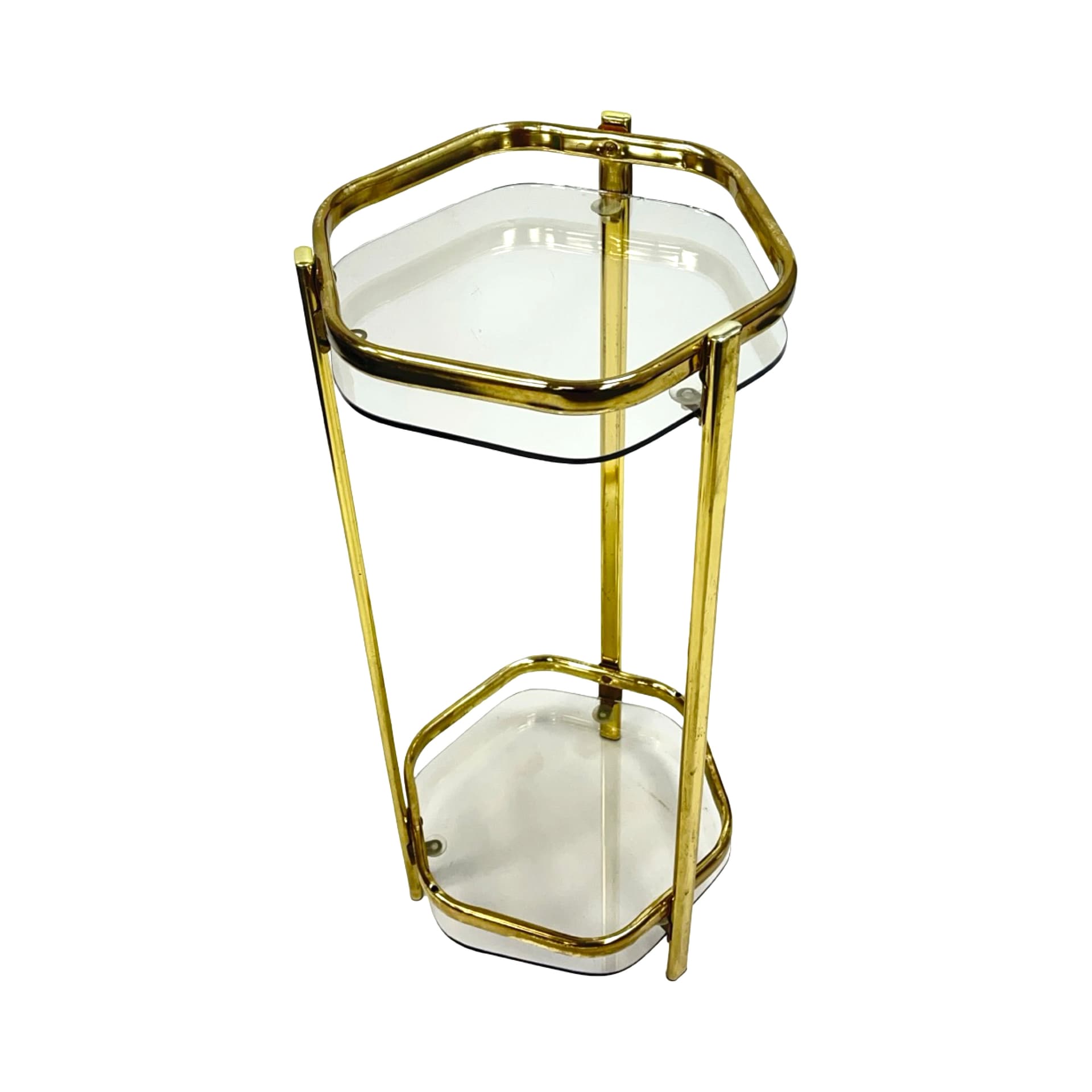 Stolik pomocnik Mid-Century Modern, mosiądz złoty, szkło transparentne, Francja, lata 70. - 193671