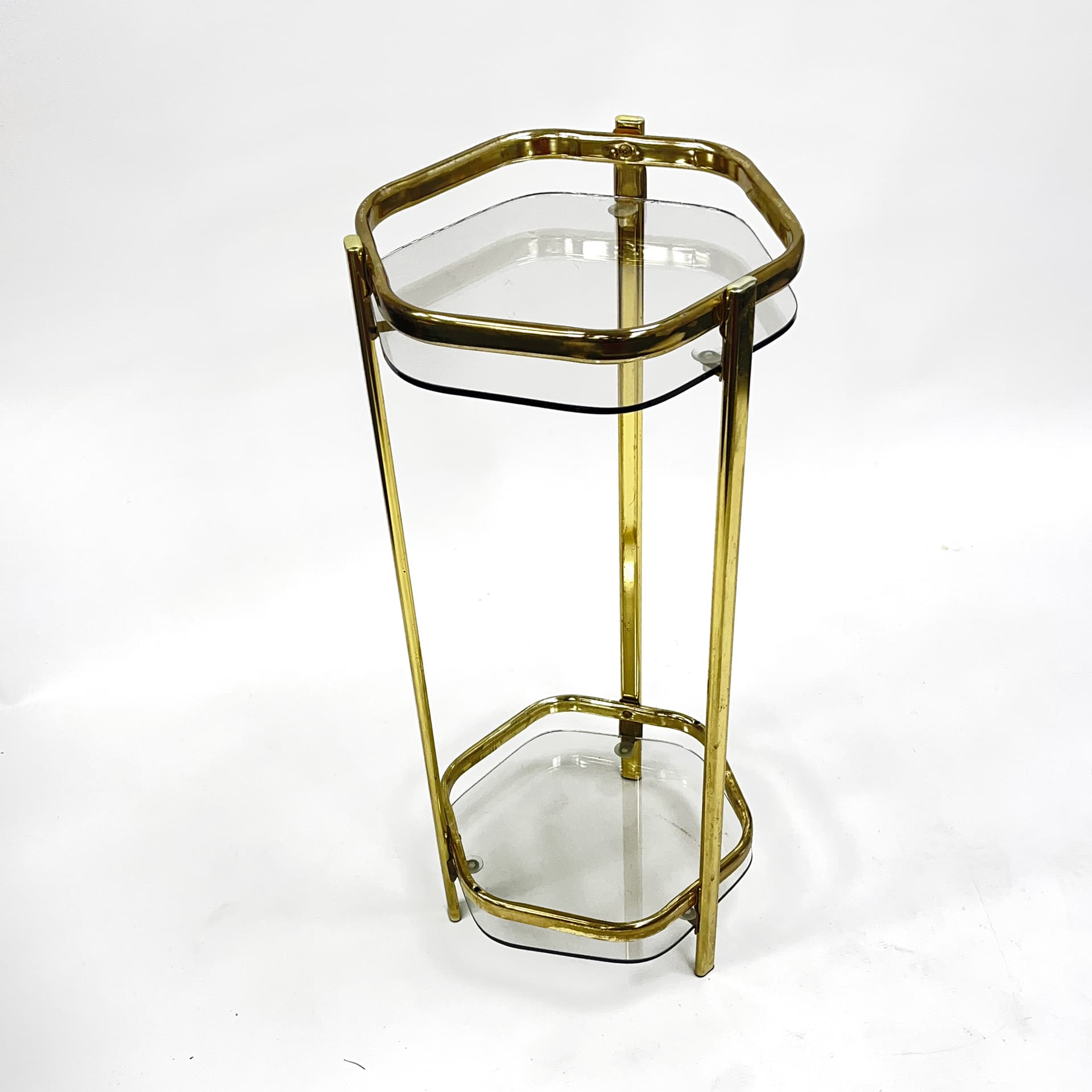 Stolik pomocnik Mid-Century Modern, mosiądz złoty, szkło transparentne, Francja, lata 70. - 193673