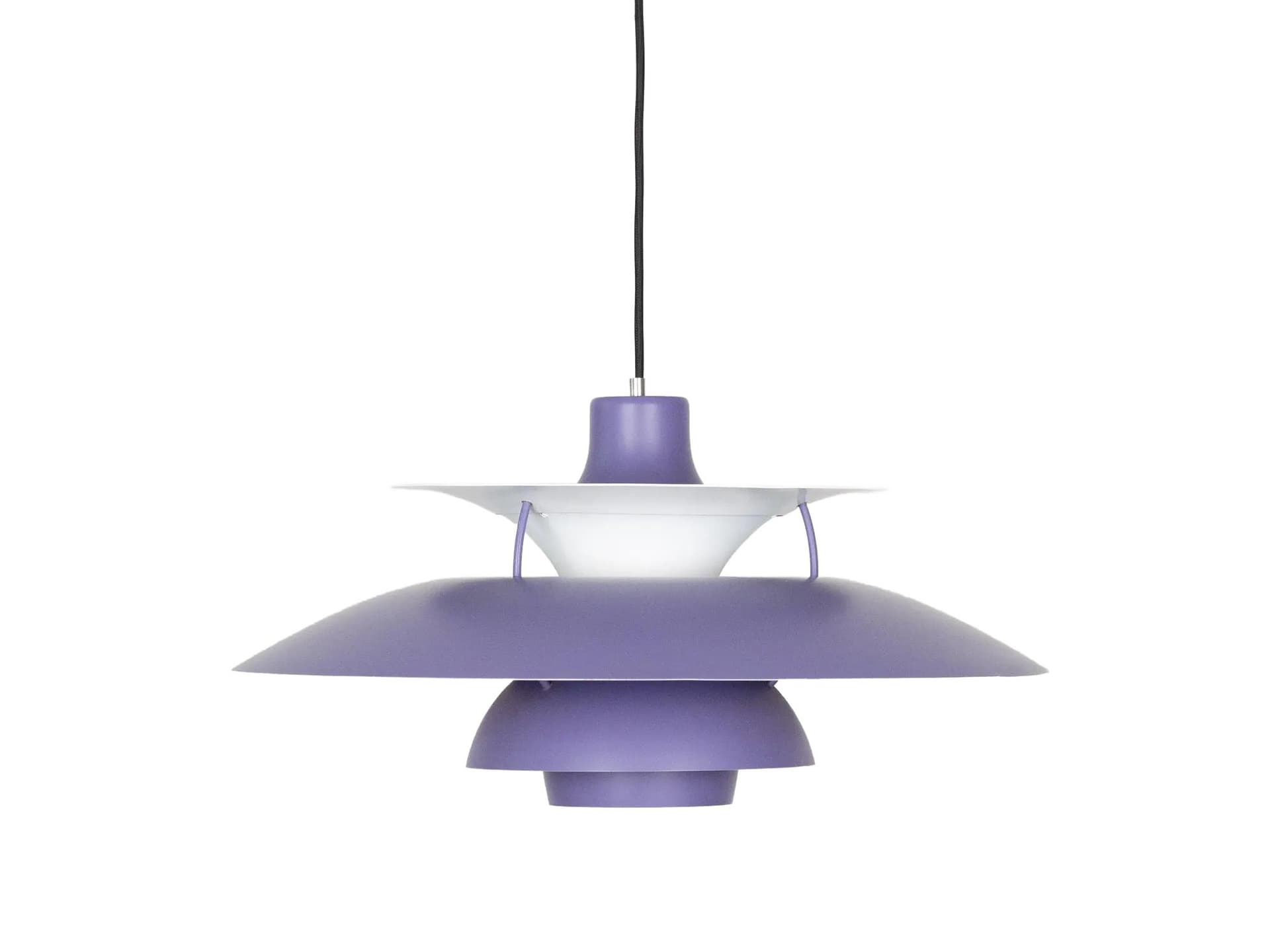 Lawendowo-fioletowa aluminiowa lampa wisząca PH 5, proj. P. Henningsen dla Louis Poulsen, Dania, lata 50.