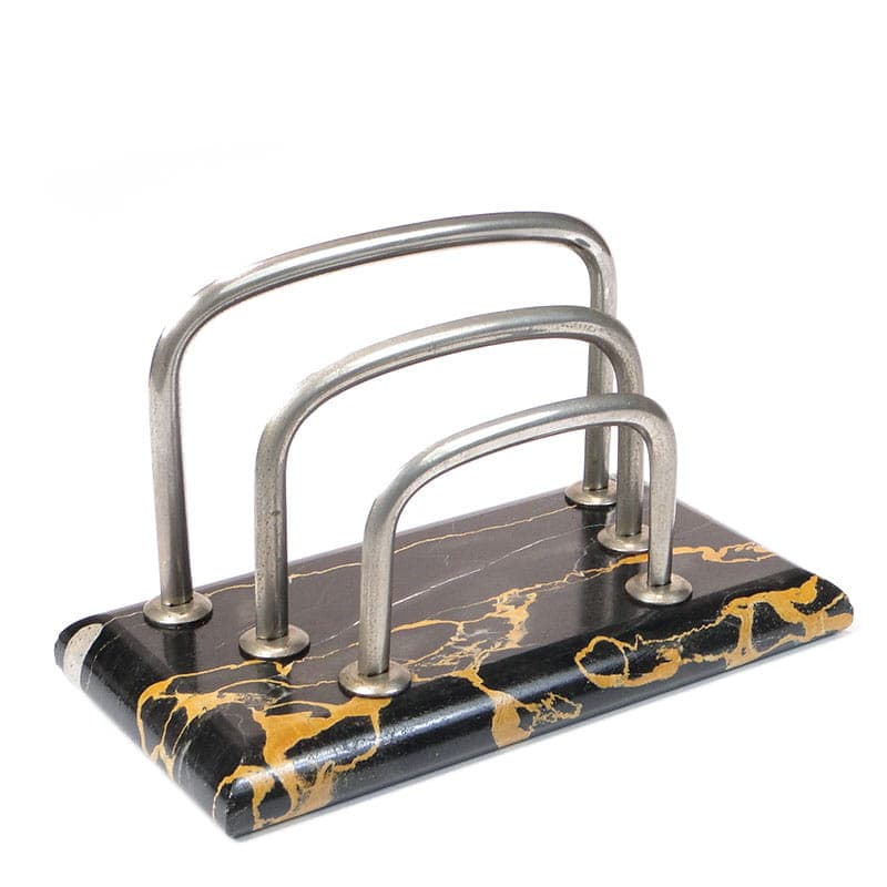 Listownik Art Deco, marmur czarny, mosiądz niklowany, Polska, lata 20.