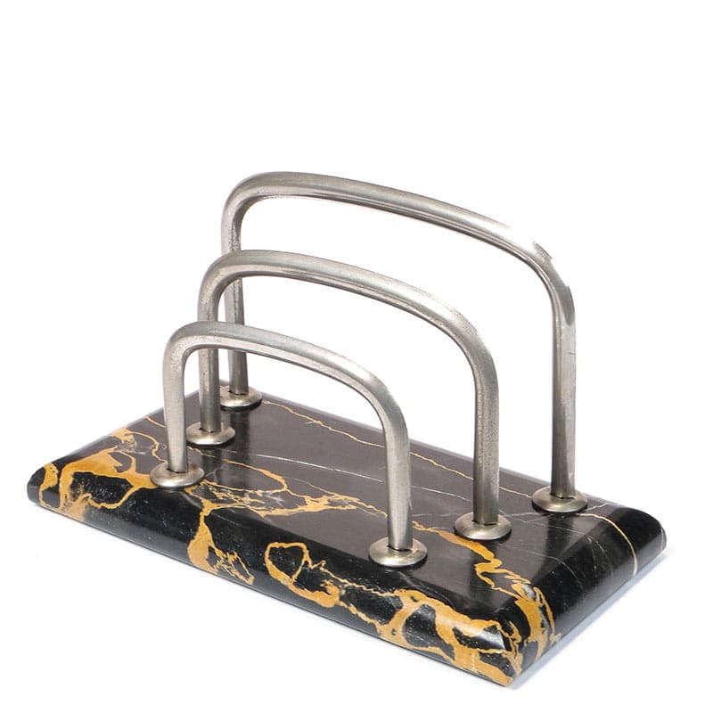 Listownik Art Deco, marmur czarny, mosiądz niklowany, Polska, lata 20. - 193702