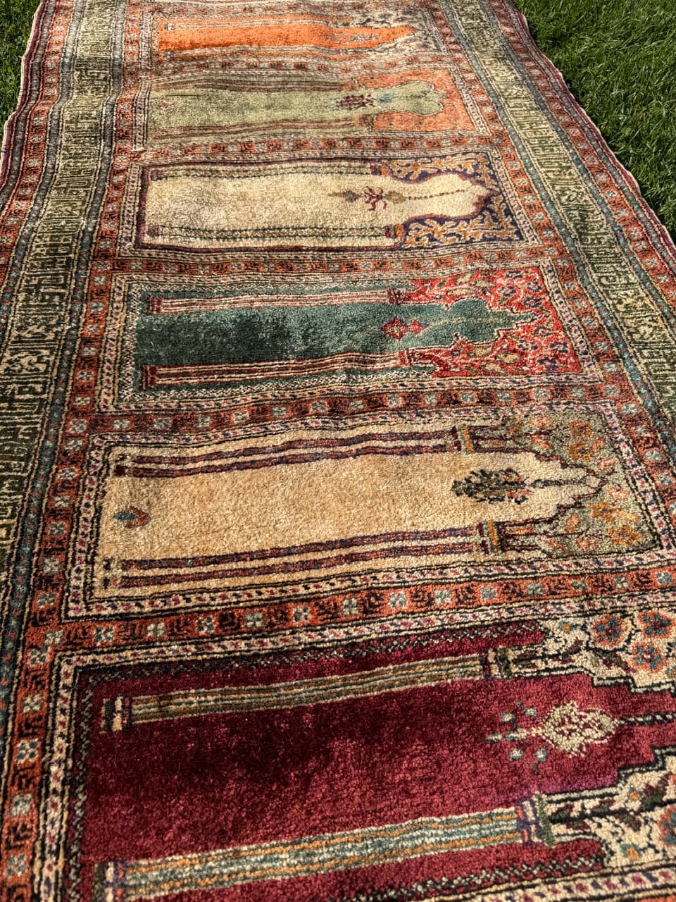 Dywan Kayserie 230x85 cm, jedwab beżowy, Turcja, lata 70. - 193749