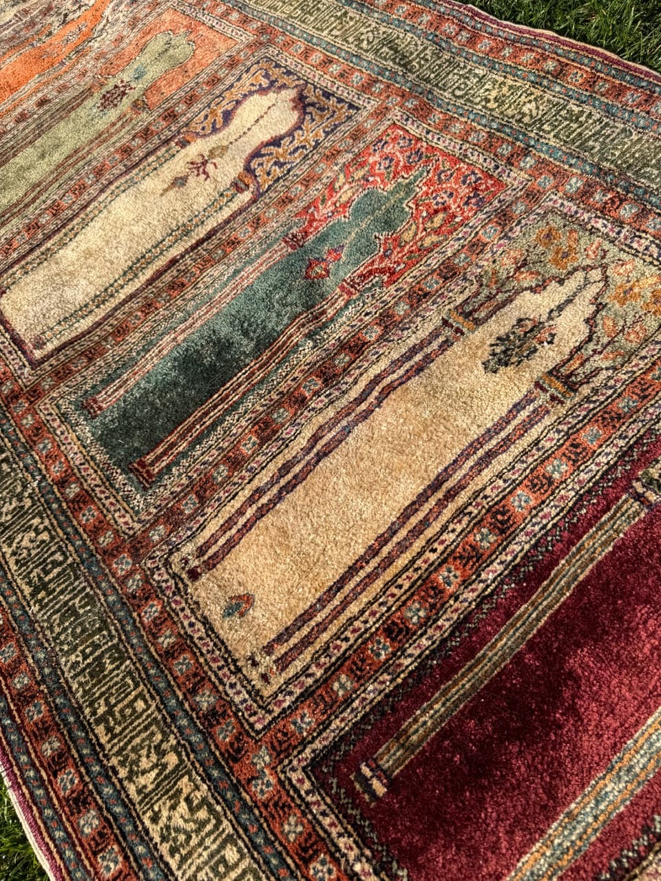 Dywan Kayserie 230x85 cm, jedwab beżowy, Turcja, lata 70. - 193745