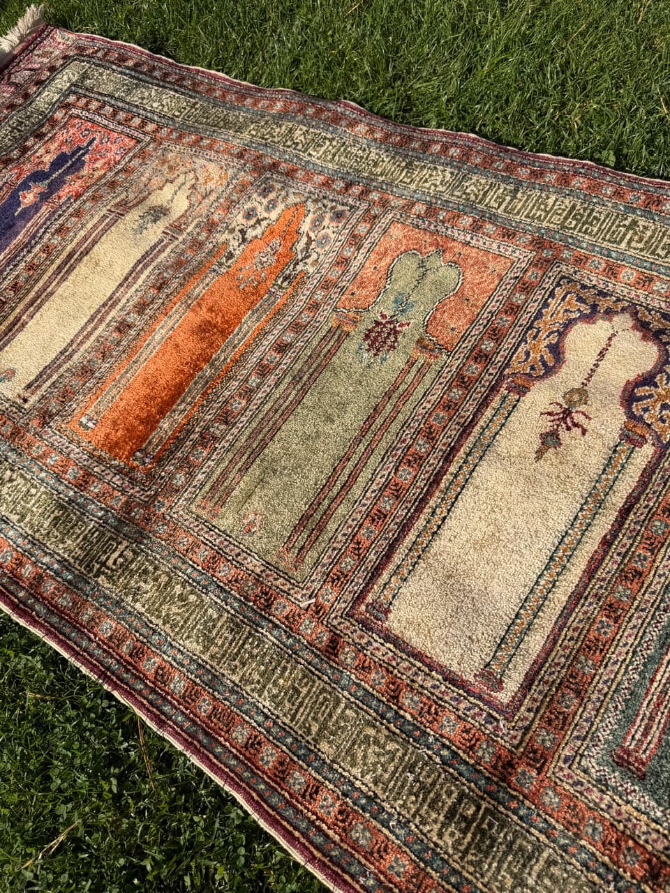 Dywan Kayserie 230x85 cm, jedwab beżowy, Turcja, lata 70. - 193750