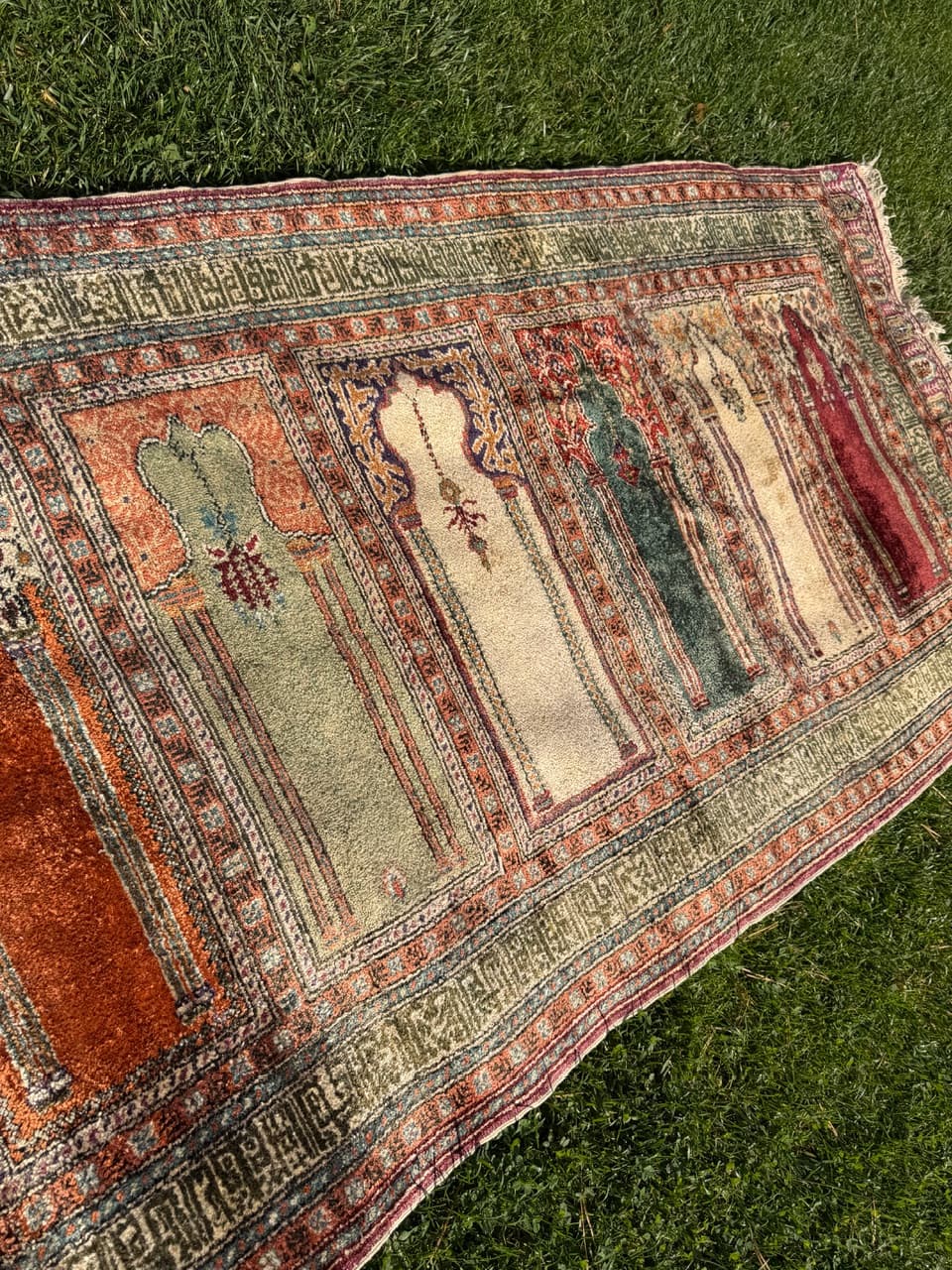 Dywan Kayserie 230x85 cm, jedwab beżowy, Turcja, lata 70. - 193752