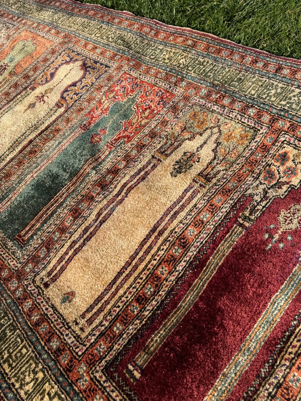 Dywan Kayserie 230x85 cm, jedwab beżowy, Turcja, lata 70. - 193744