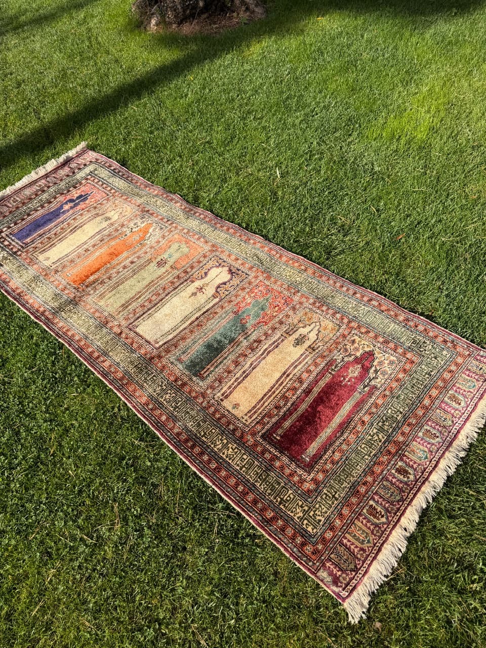 Dywan Kayserie 230x85 cm, jedwab beżowy, Turcja, lata 70. - 193747