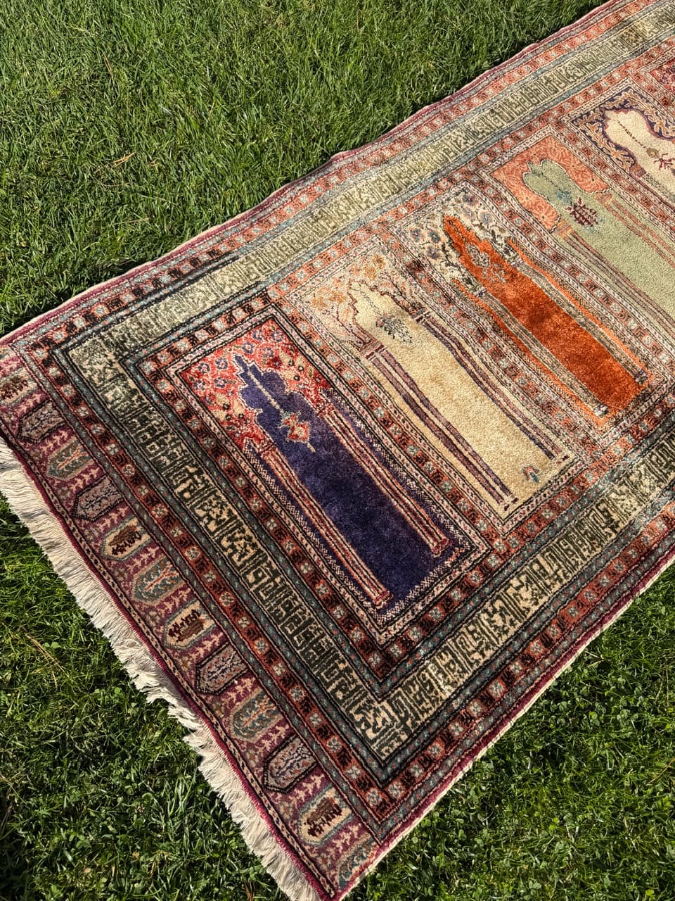 Dywan Kayserie 230x85 cm, jedwab beżowy, Turcja, lata 70. - 193739