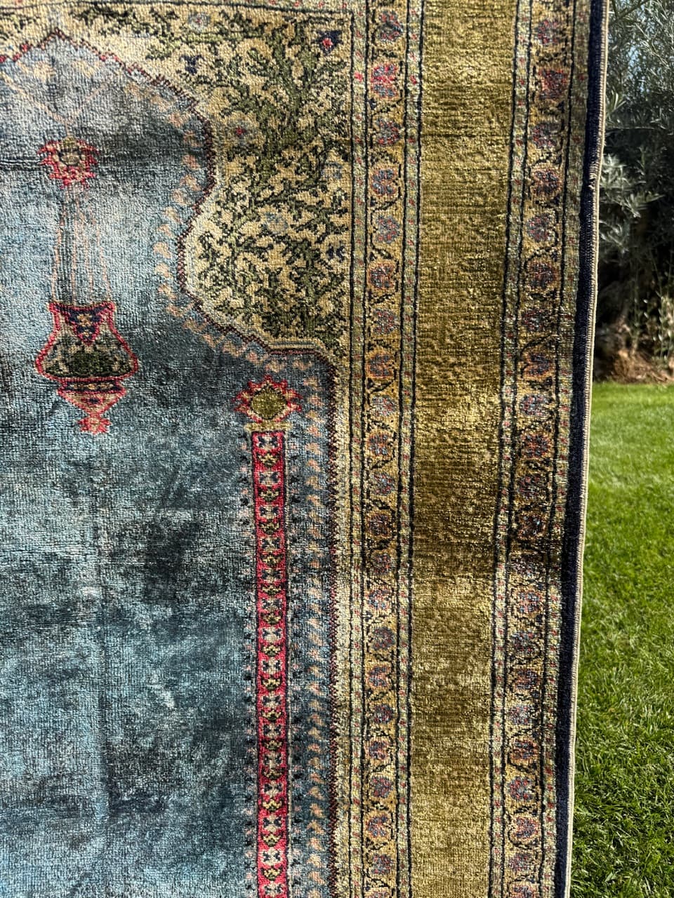 Rug Kayserie 150x87 cm, natural silk, cream cotton, Turkey, 1960s. - 193786