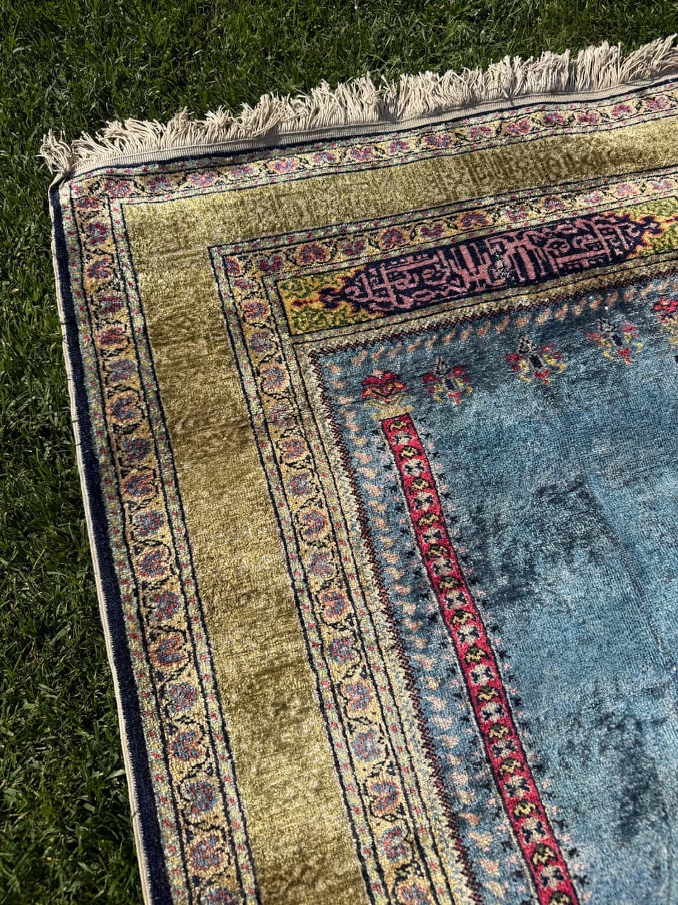 Rug Kayserie 150x87 cm, natural silk, cream cotton, Turkey, 1960s. - 193789