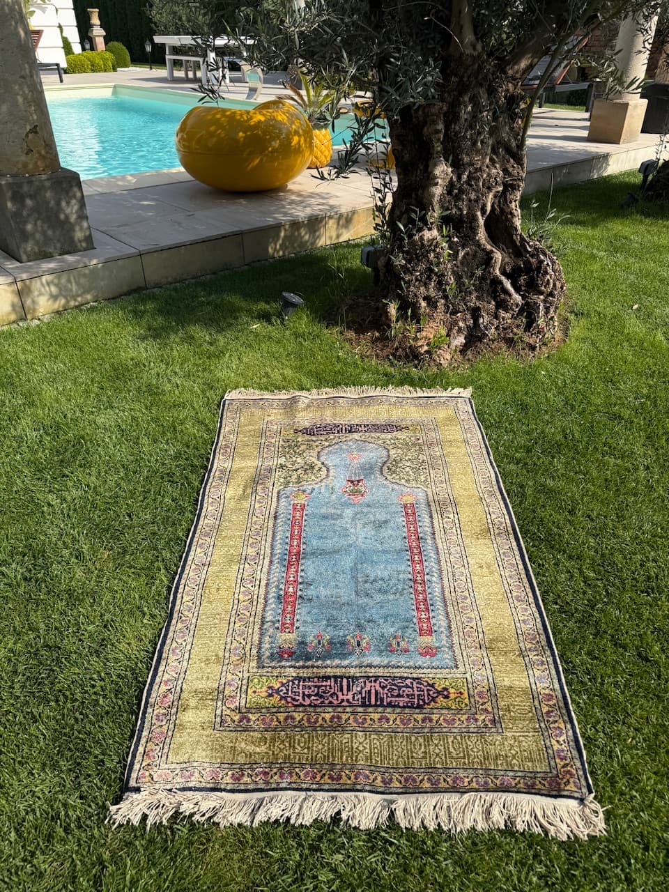 Rug Kayserie 150x87 cm, natural silk, cream cotton, Turkey, 1960s. - 193782