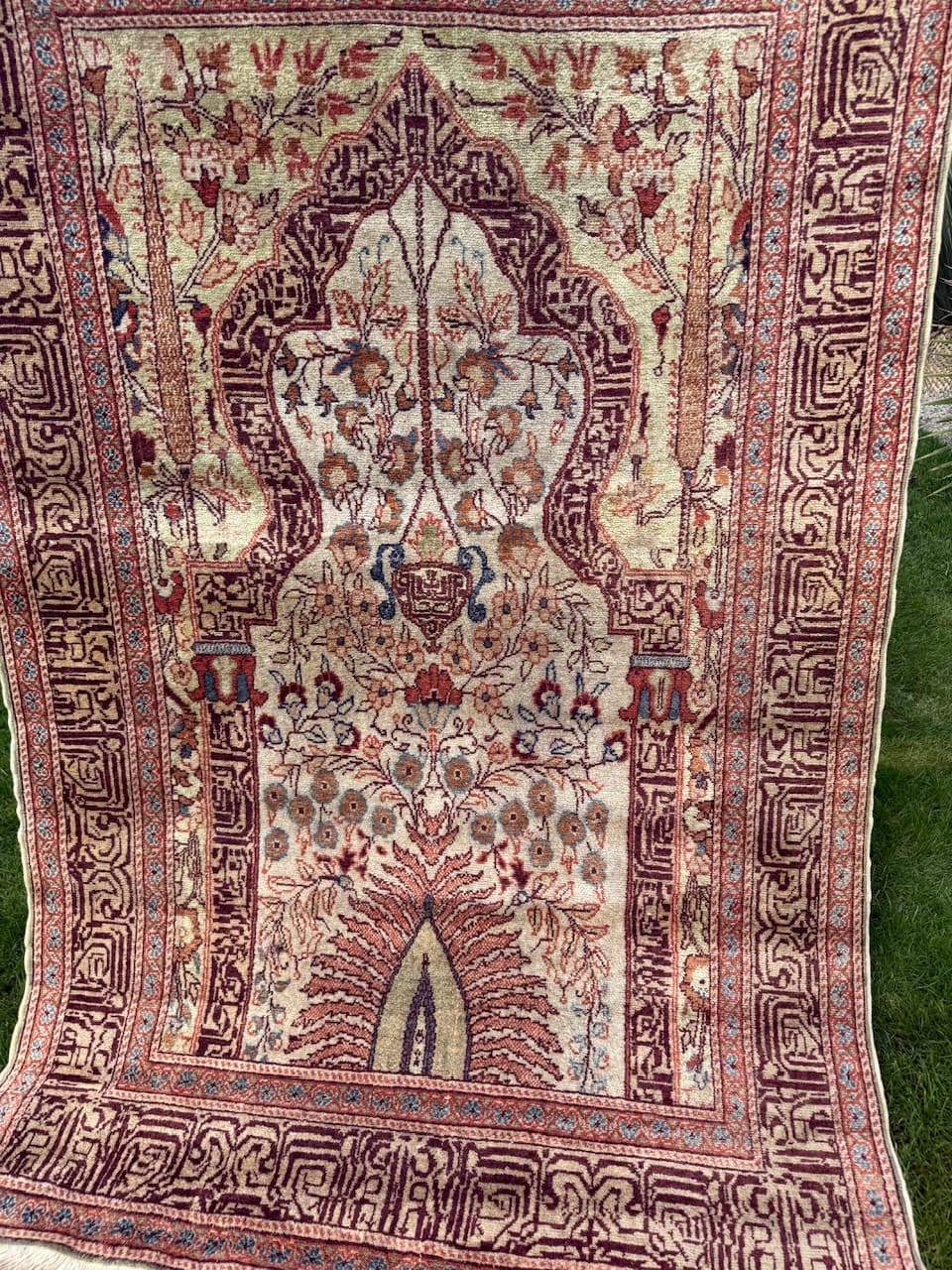 Dywan Kayserie 190x115 cm, jedwab beżowy, Turcja, lata 70. - 193821