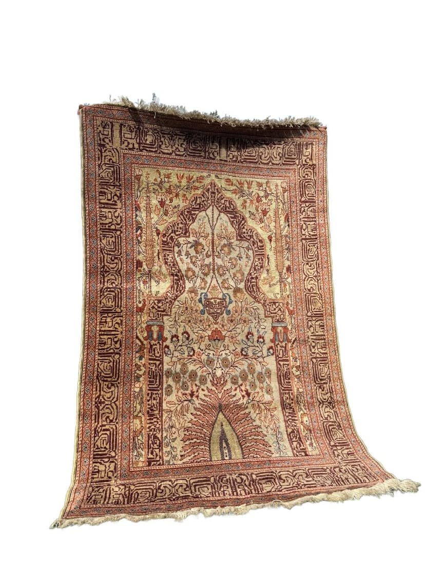 Dywan Kayserie 190x115 cm, jedwab beżowy, Turcja, lata 70.