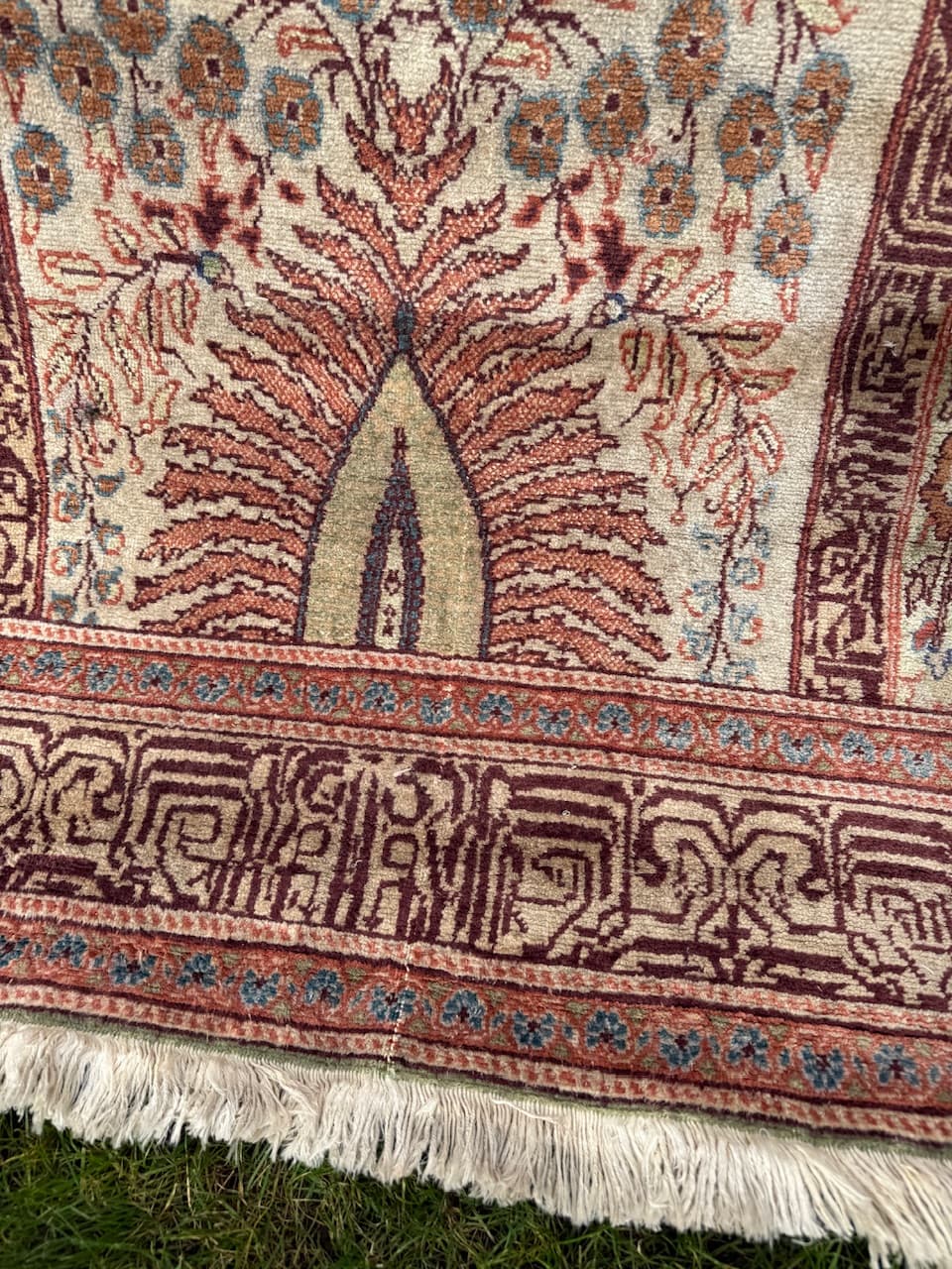 Dywan Kayserie 190x115 cm, jedwab beżowy, Turcja, lata 70. - 193816