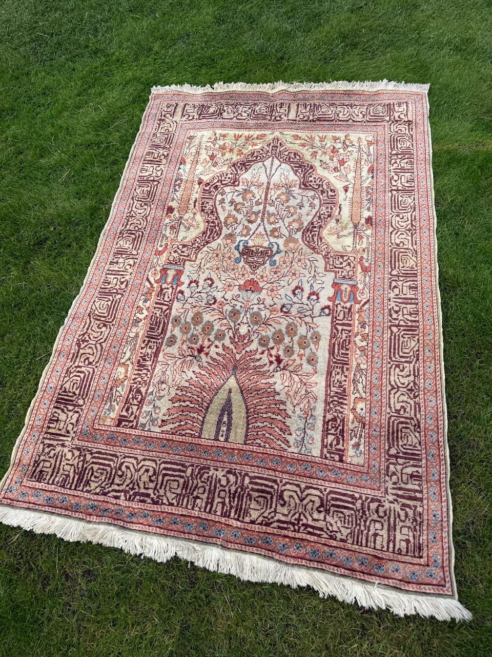 Dywan Kayserie 190x115 cm, jedwab beżowy, Turcja, lata 70. - 193820