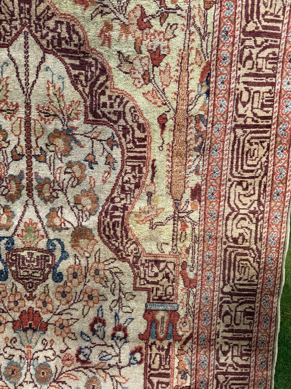 Dywan Kayserie 190x115 cm, jedwab beżowy, Turcja, lata 70. - 193818