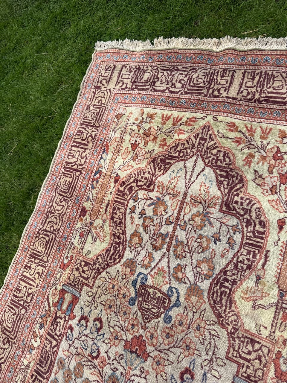 Dywan Kayserie 190x115 cm, jedwab beżowy, Turcja, lata 70. - 193814