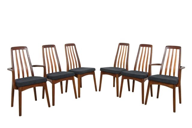 Komplet czterech krzeseł i dwóch foteli, drewno tekowe brąz ciemny, Wielka Brytania, lata 60. - WYMIARY