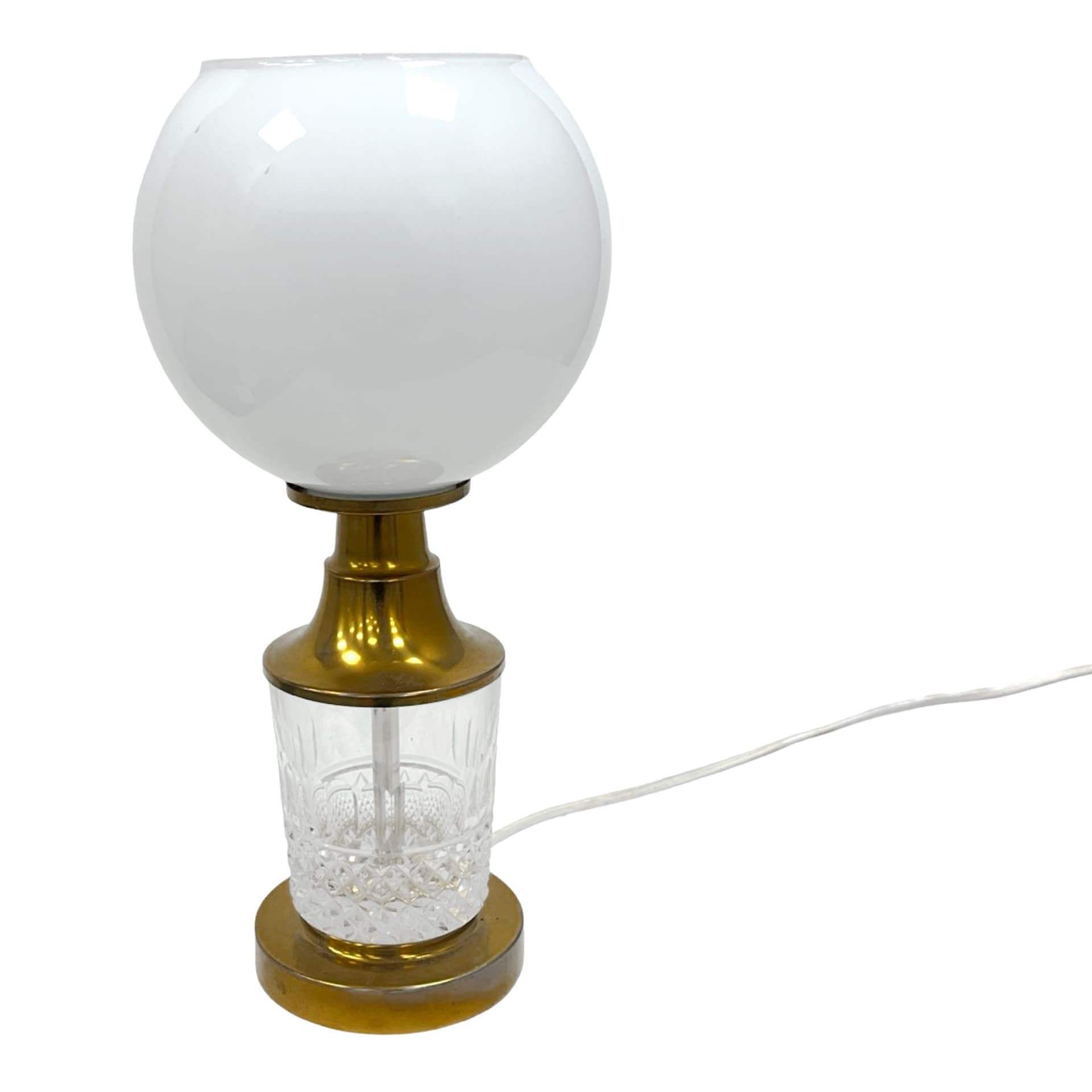 Lampa stołowa, AKA Leuchten, biały szkło, kryształ, mosiądz, Niemcy, lata 70. - 194125