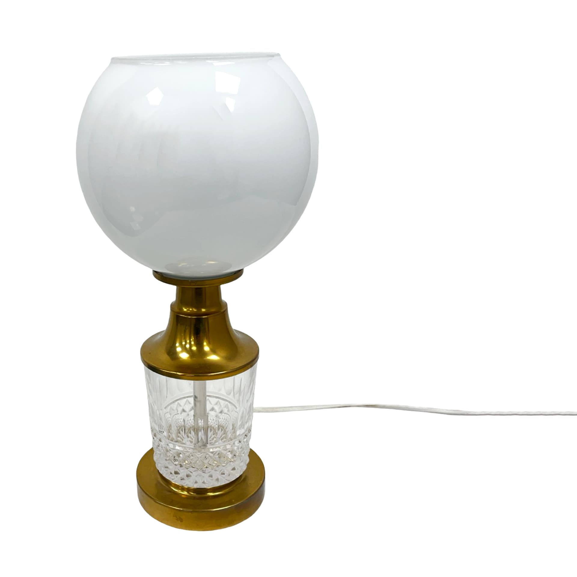 Lampa stołowa, AKA Leuchten, biały szkło, kryształ, mosiądz, Niemcy, lata 70. - 194134