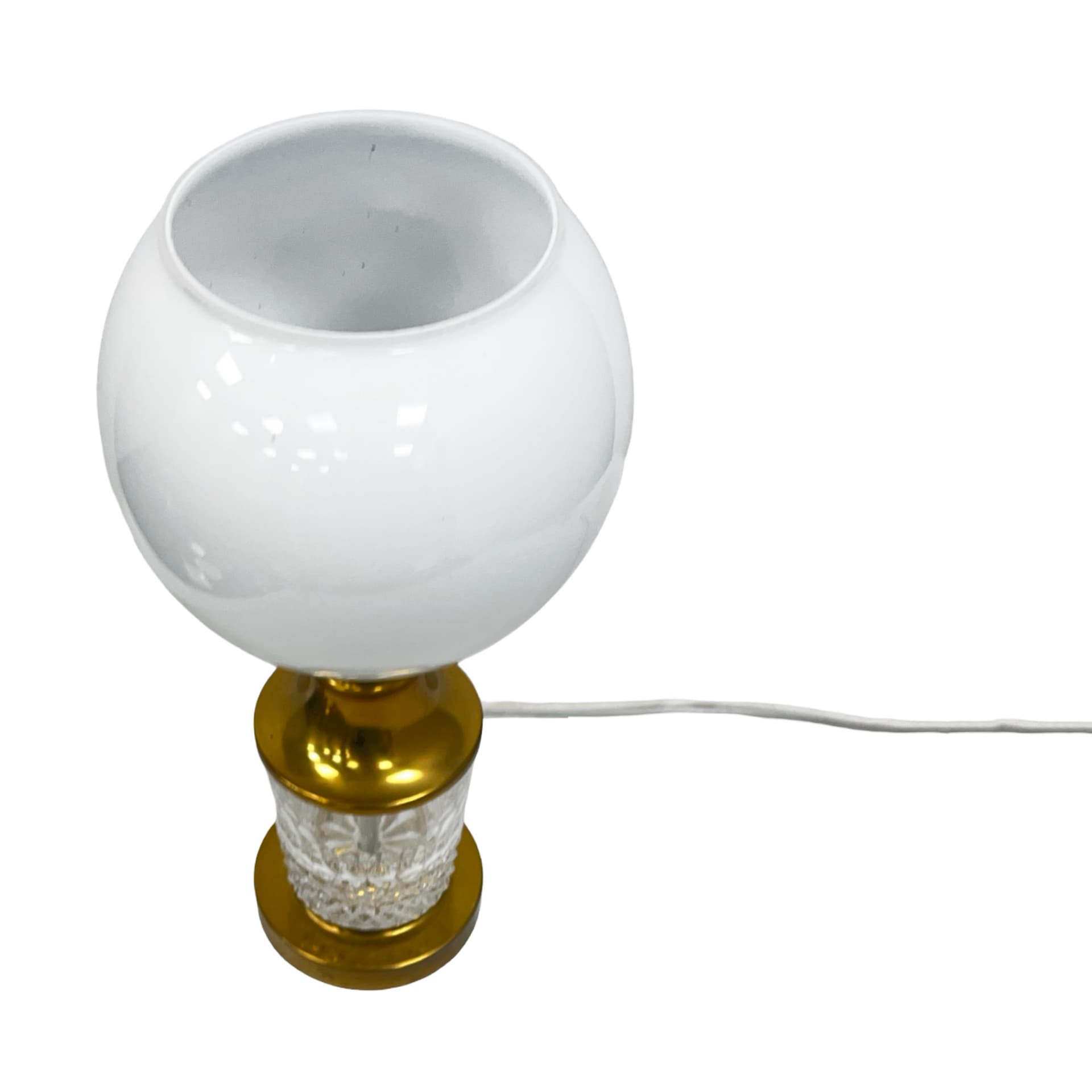 Lampa stołowa, AKA Leuchten, biały szkło, kryształ, mosiądz, Niemcy, lata 70. - 194131