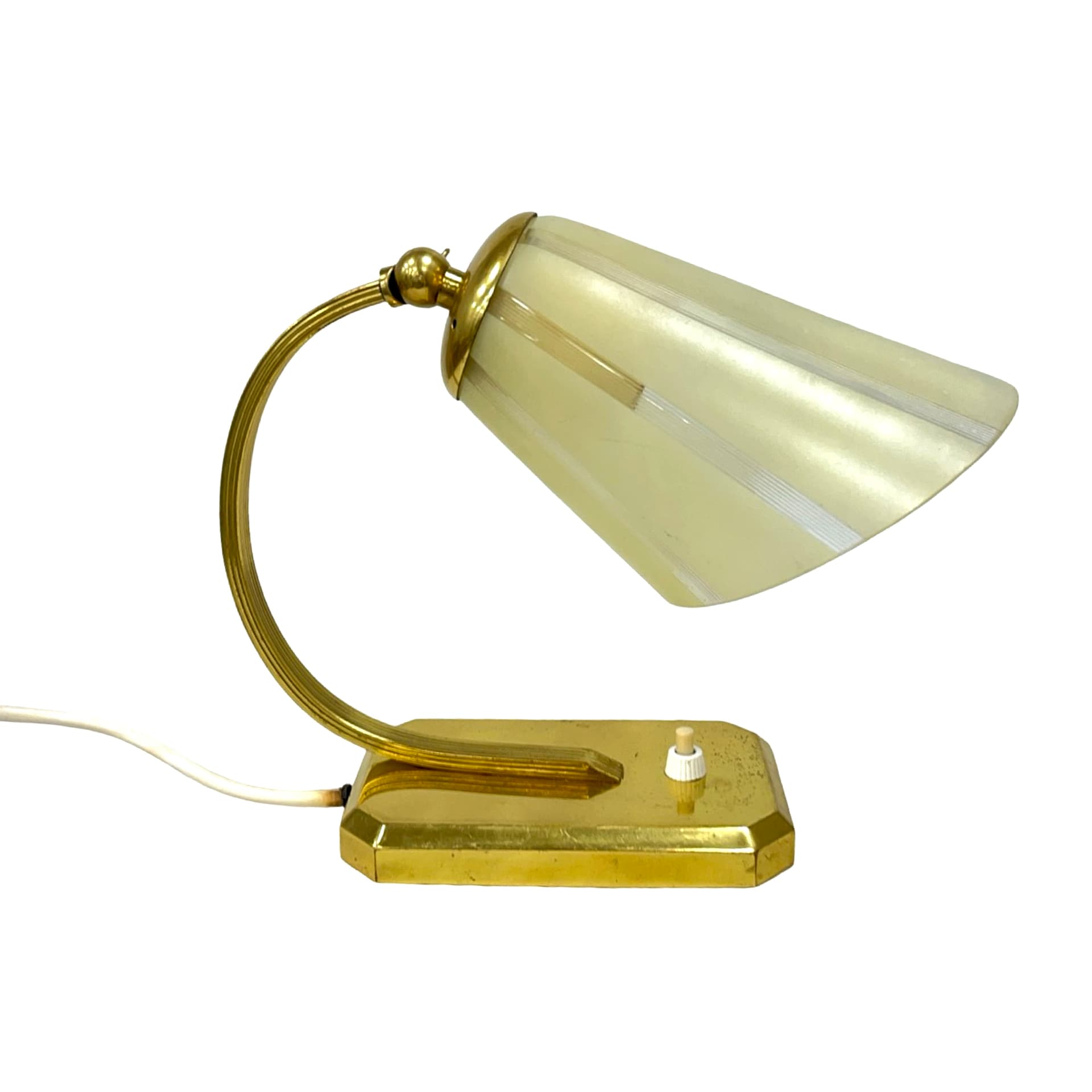 Lampa biurkowa Art Déco, złoty mosiądz, szkło, Niemcy, lata 50. - 194182