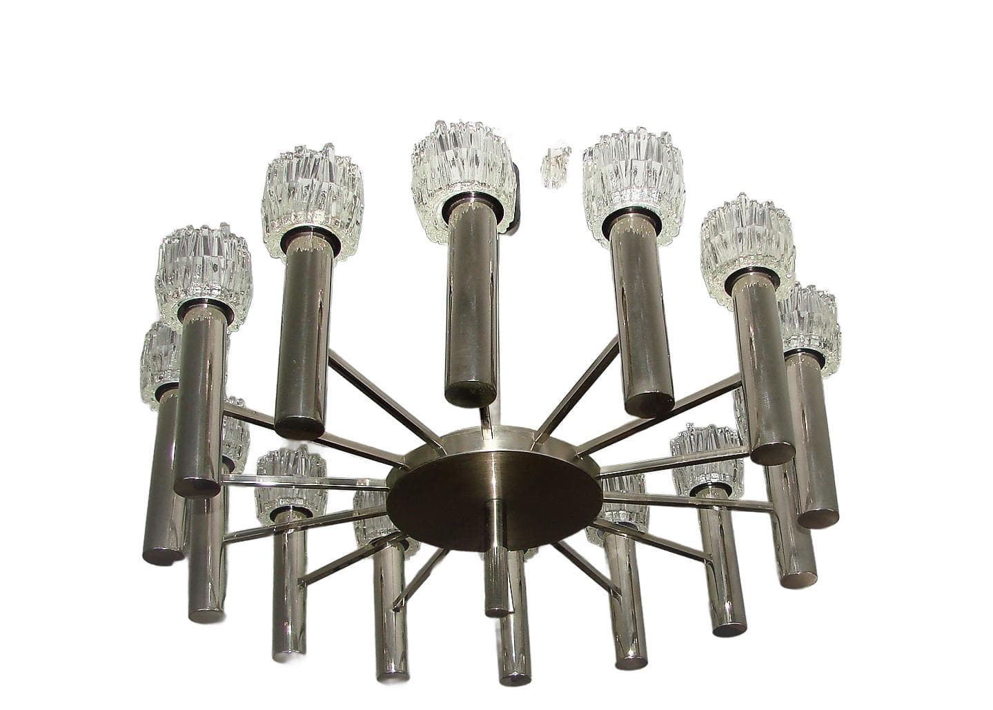 Żyrandol, srebrny, metal, Włochy, lata 70.